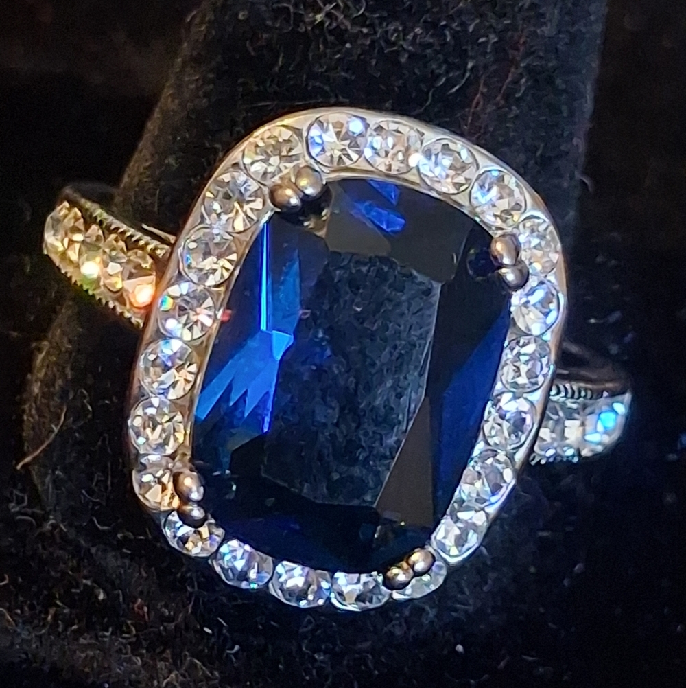 Elegant Sterling Silver and Blue Gemstone Ring Size 11